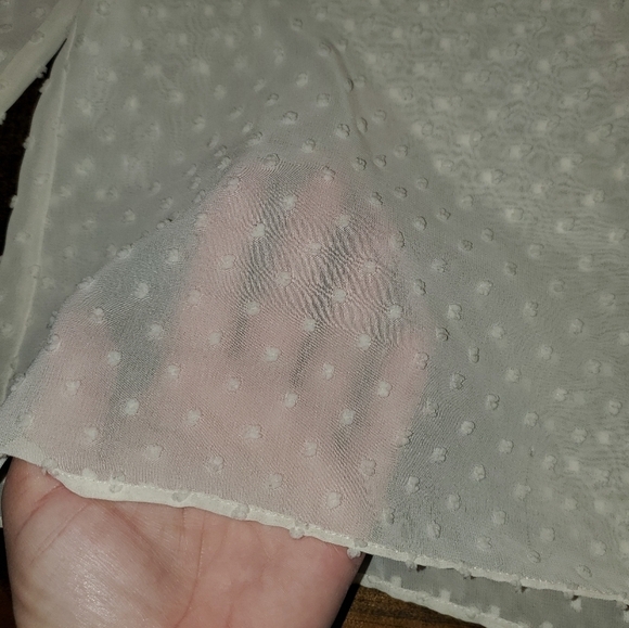 J. Crew Small Balloon Sleeve Sheer Textured Cream Long Sleeve Top - Picture 3 of 11